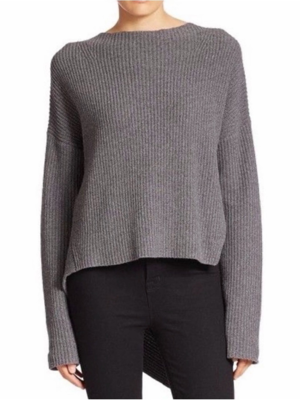 Brochu Walker Thandee Gray Ribbed Asymmetrical Wool Cashmere Knit Sweater Sm